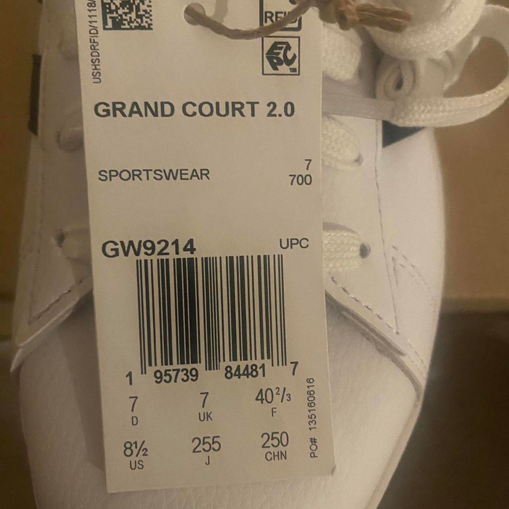 Adidas Grand Court 2.0 Sneakers – White/Black – Women’s Size ttt8.5 (GW9214)