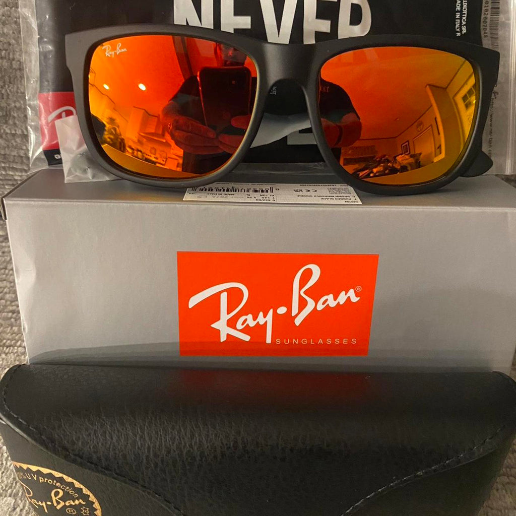 Ray-Ban Justin Classic ORB4165 Sunglasses – Rubber Black, Mirrored Orange Lenses