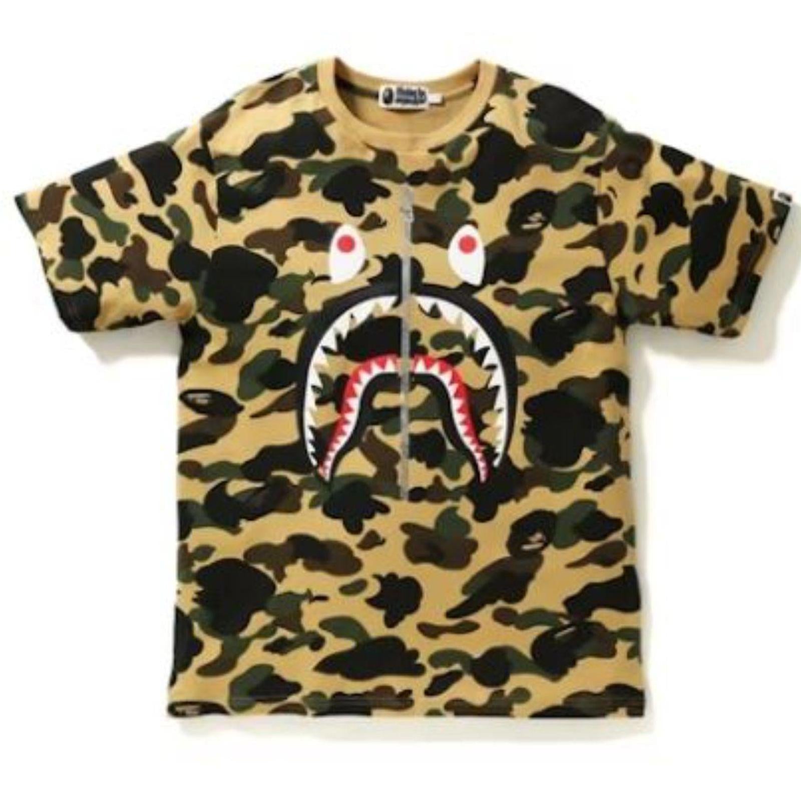 BAPE Shark Face Yellow / Green Camo WGM Tee – XXL