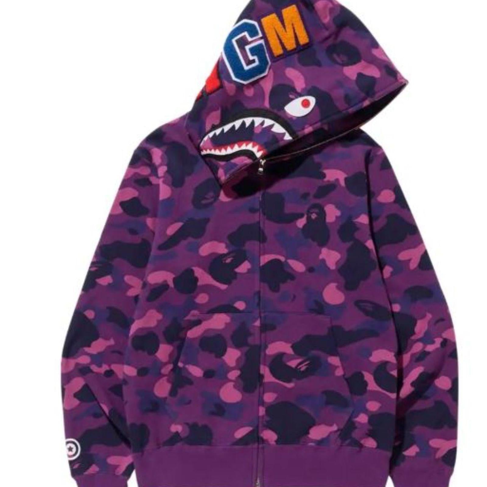 BAPE Purple Camo Shark Full Zip Hoodie – Size XL