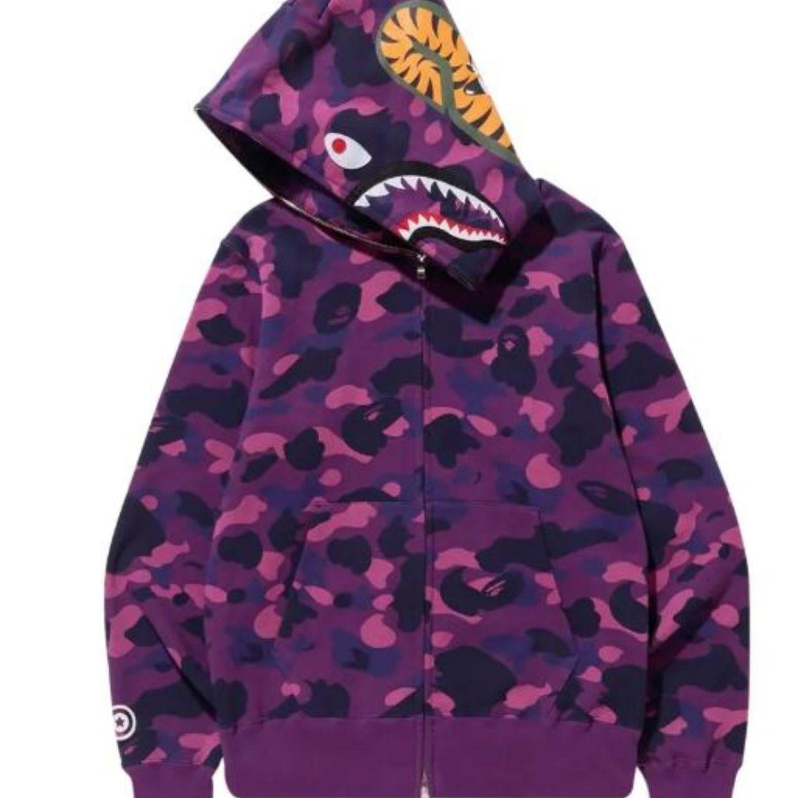 BAPE Purple Camo Shark Full Zip Hoodie – Size XXL