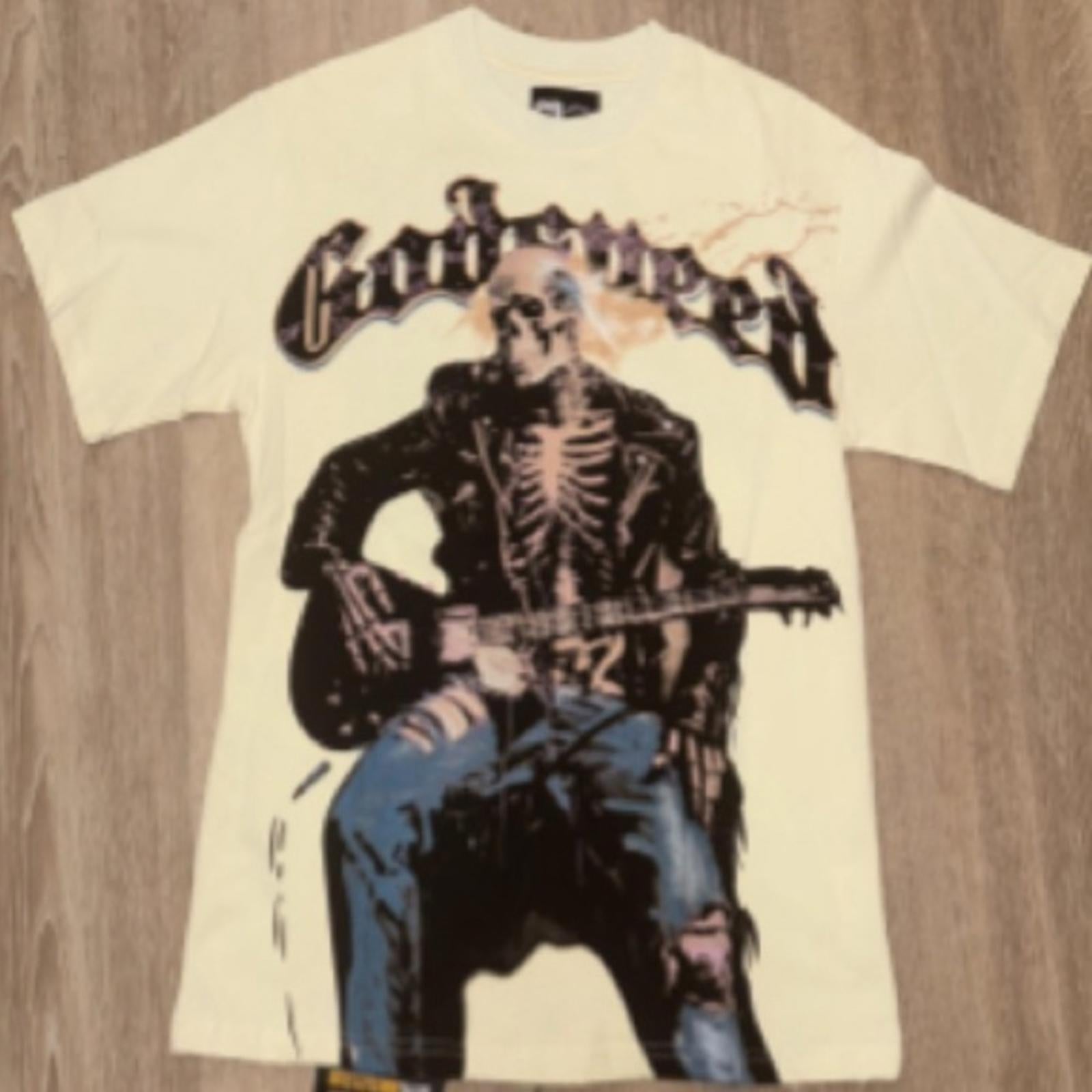 Edgy Skeleton Graphic Tee in Cream